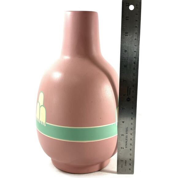 Vintage Vase Pottery South Western Native Pink Turquoise Hand Painted 12” - Picture 6 of 10
